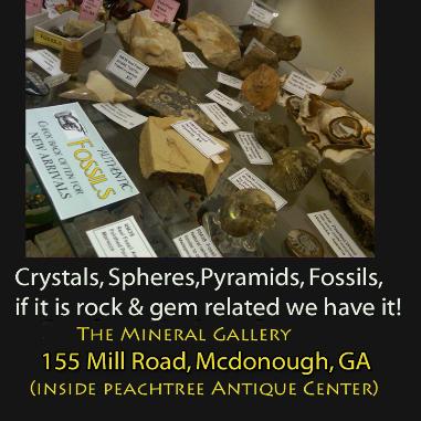 we have rocks, crystals, minerals, and fossils for sale in our rock shop just South of Atlanta, Georgia
