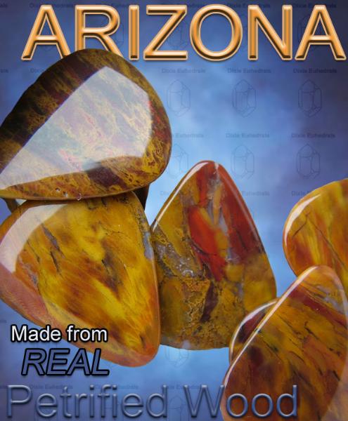 stone guitar pick made from Arizona Rainbow petrified wood that I dug up in Holbrook Arizona